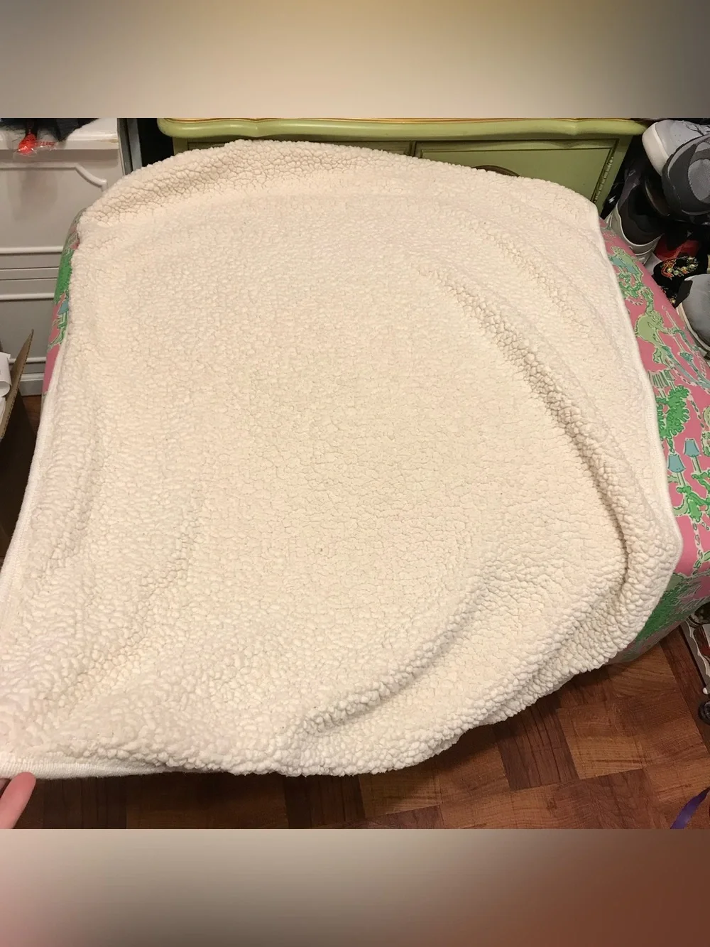 Pottery Barn kids Pink and White Cable Knit Sherpa Baby Blanket